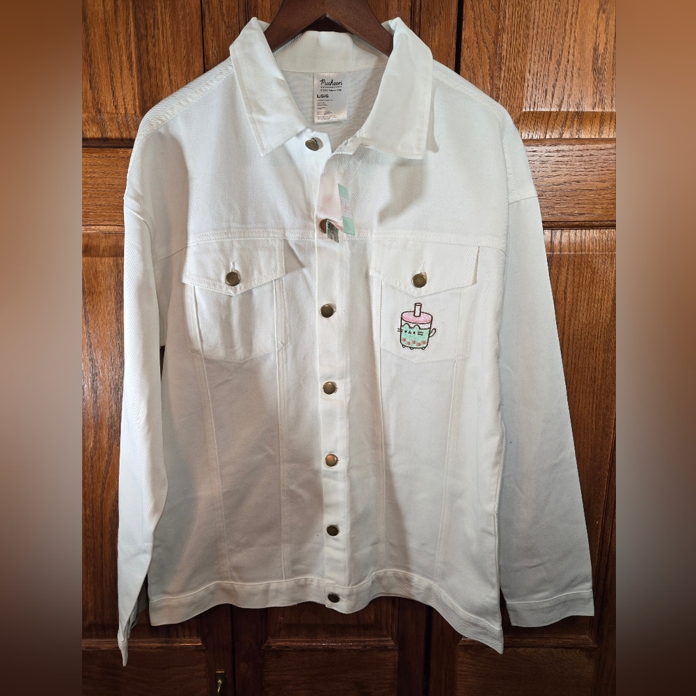 Pusheen Exclusive NWT Box Denim Boba Button Up Lightweight Jacket sz L